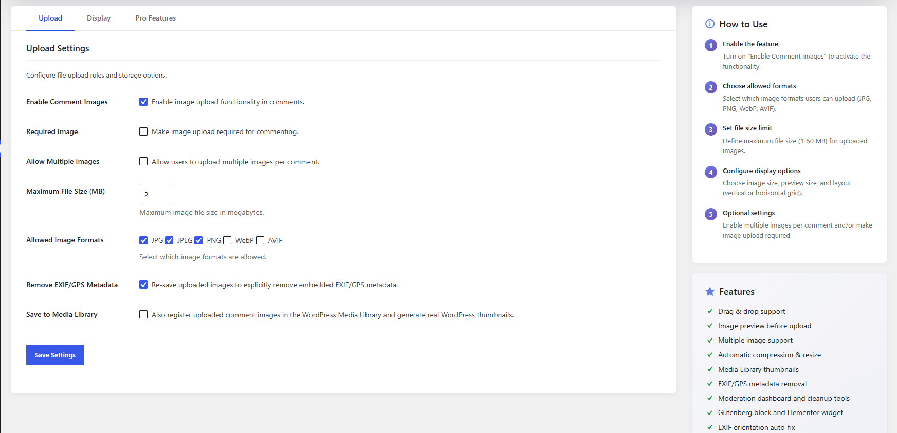 Comment Image Boost upload settings screen